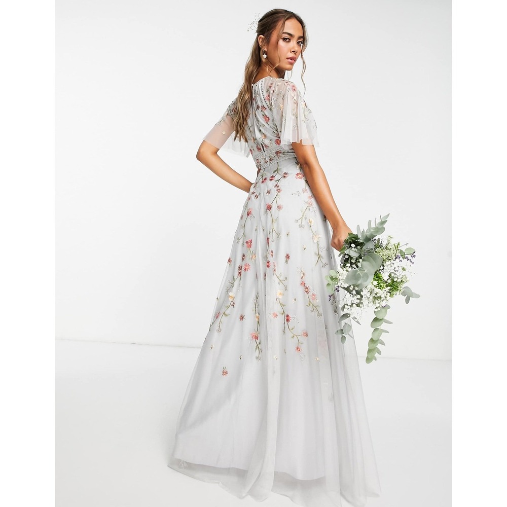 ASOS Design Bridesmaid Floral Embroidered Maxi Dress with‎ Embellishment Size 10 - Picture 8 of 12